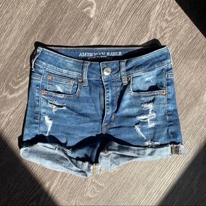 Blue Ripped Hi-Rose Jean Shorts